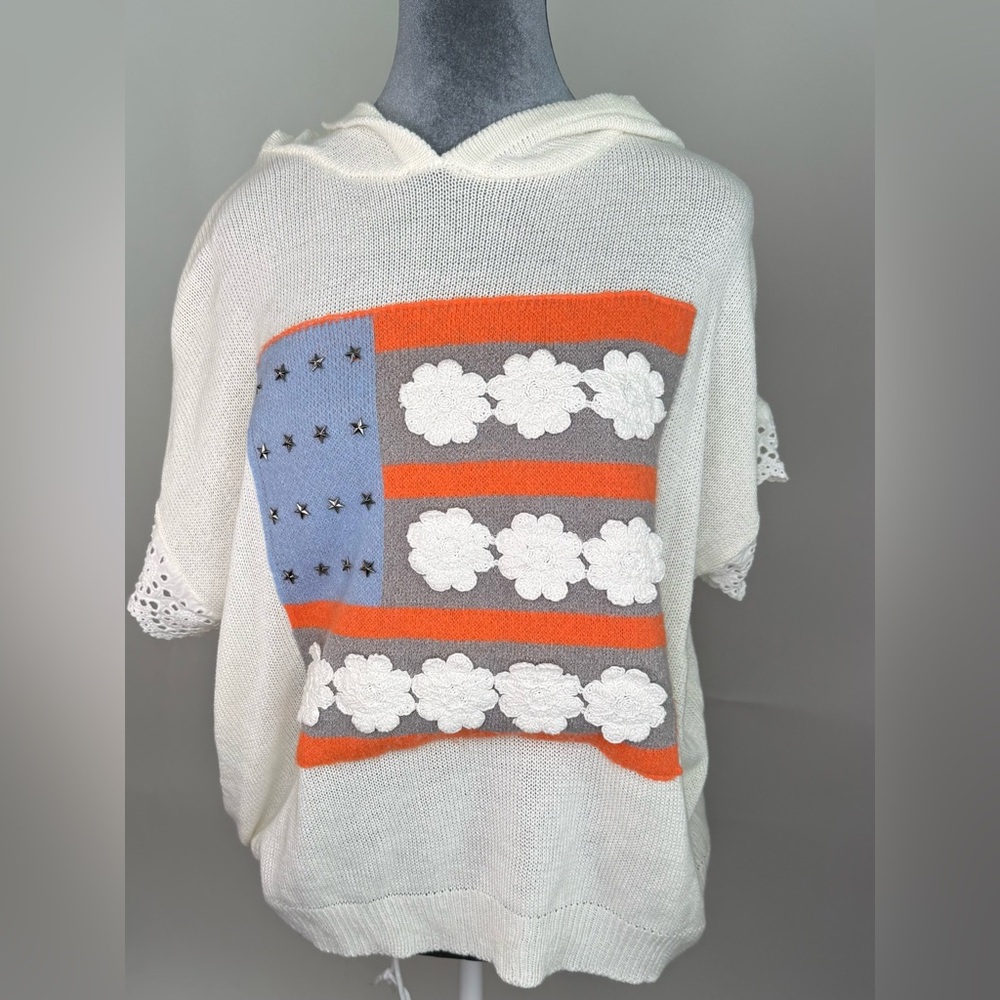 DAVI & DANI Cream Knit Poncho with Stripes